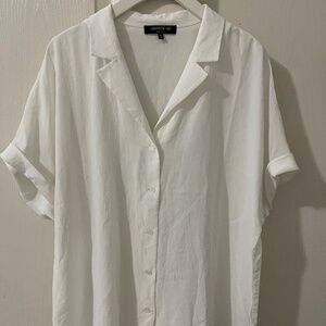 Lafayette 148 New York 100% Silk White Blouse Button Down Shirt